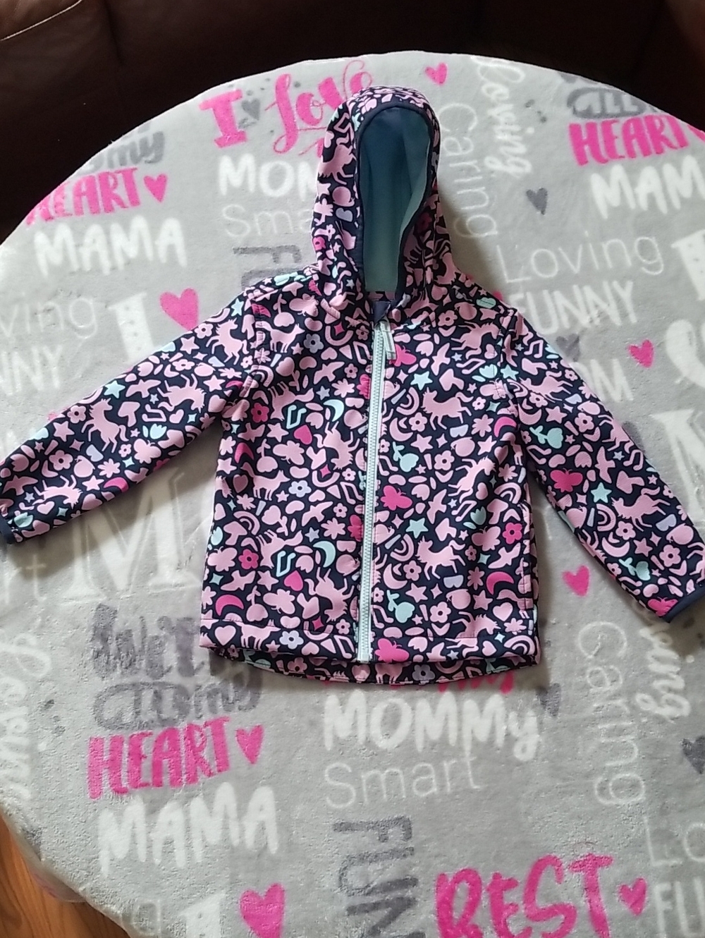Cat & Jack Pink & Navy Unicorn Floral Hooded Jacket Size 3T